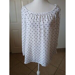 Zac & Rachel Women's blouse Size Large White Black polka dots, bowtie sleeve